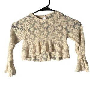 Girls Floral Lace Cropped Cream Blouse